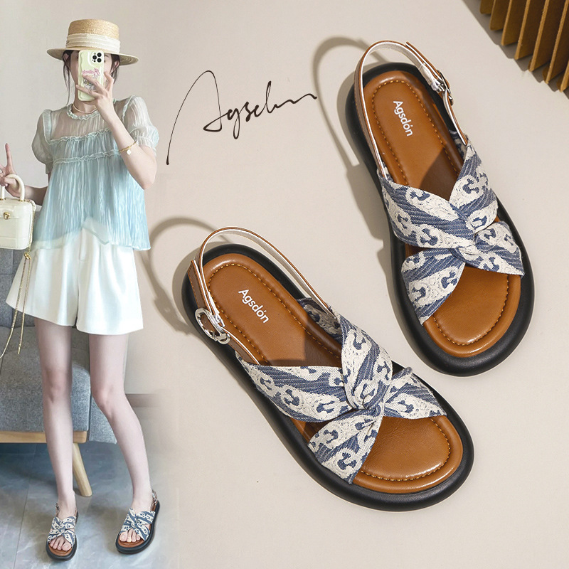 Sandalias de Mujer Augu Shiden, Verano 2025, Nuevas, Planas, Estilo Retro Romano, para Playa y Deportes al Aire Libre