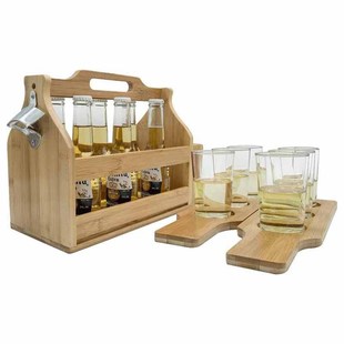 Wooden Wine Basket Bamboo Double Row Bar Home Beer Cocktail Basket Solid Wood Satchel Wine Basket