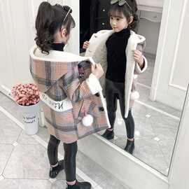 女童呢子外套秋冬2025新款中大童加绒洋气风衣儿童毛呢韩版上衣潮