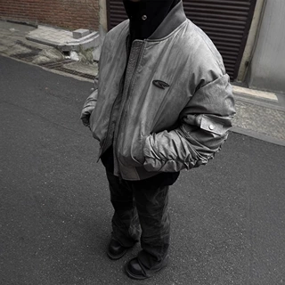 复古废土风褶皱设计飞行服棒球服棉服美式嘻哈冬季外套保暖棉衣潮