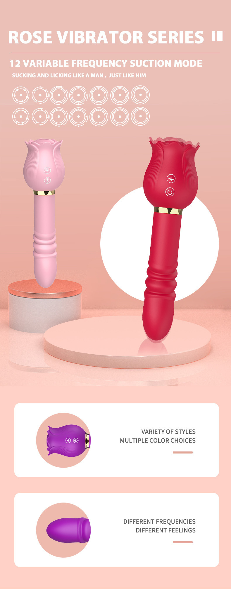 Afiya Rose Telescopic Tongue-Licker Vibrator with 12 Sucking Modes, Rose-Red Silicone-ABS Design — detail image 6