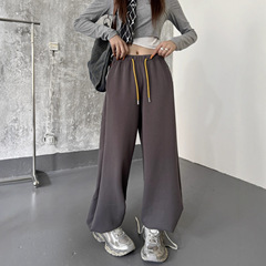 秋季纯色高腰显瘦弹力束脚休闲裤女2025新款直筒阔腿裤长裤女裤子