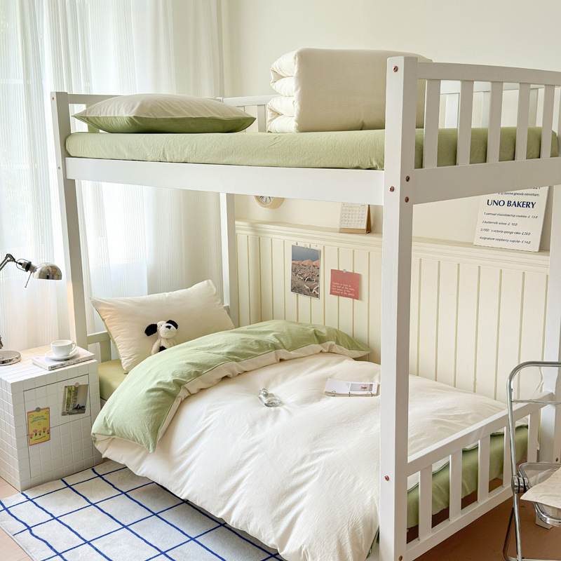 Muji Pure Cotton Student Dormitory Three-Piece Set of Quality Bedding Sets Plaid Pure Color Single Bunk Bed 0.9 Fitted Bed Sheets
