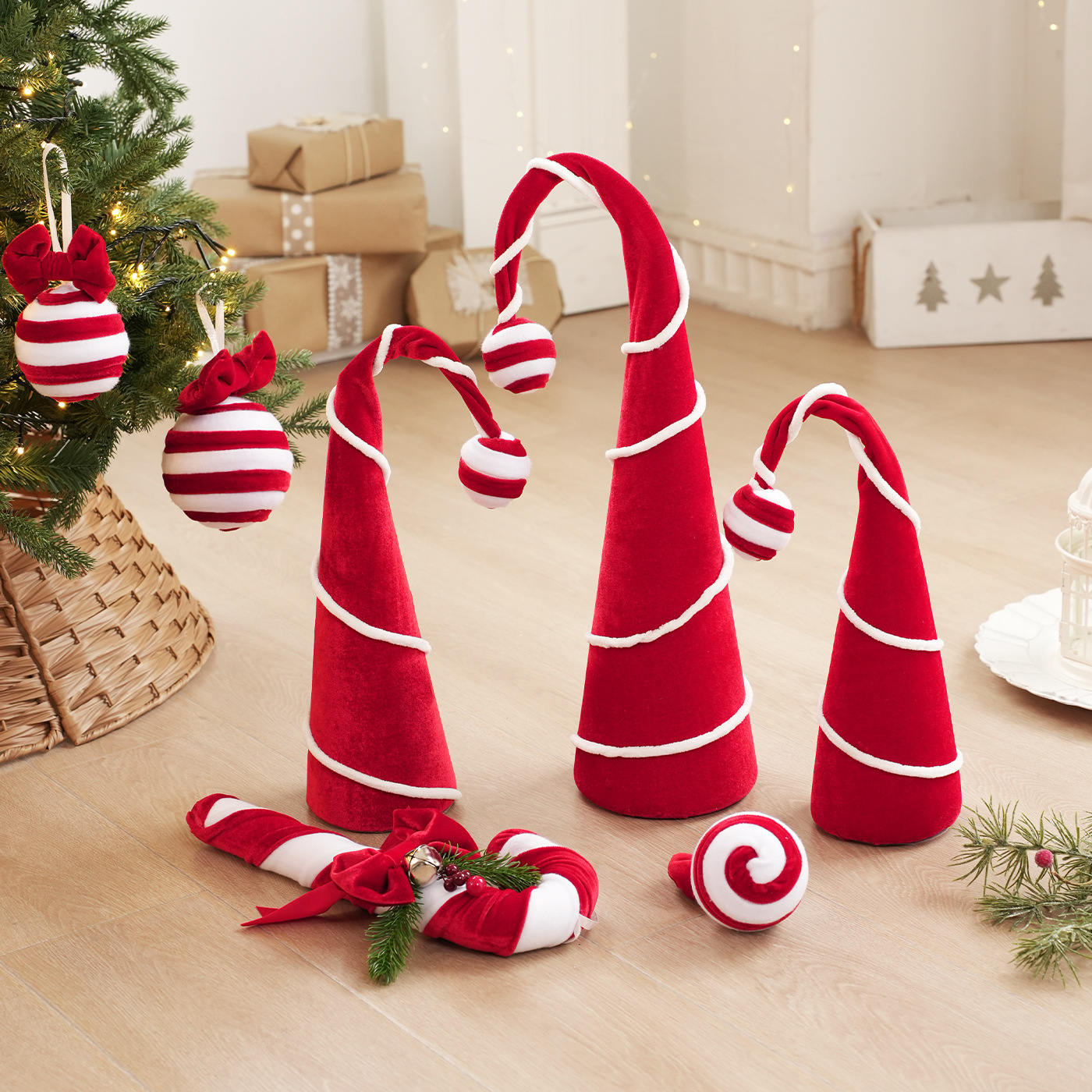 Decoración de Navidad rojo verde veludo adornos colgantes dulces árbol de Navidad vestido colgantes diseño de la escena de vacaciones