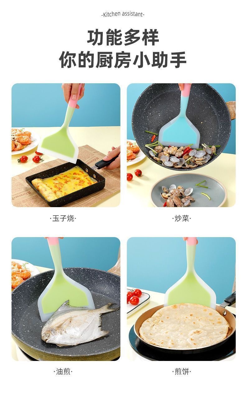 Silicone Spatula Wide Head Pancake Turner Heat Resistant Kitchen Flipper with Oil Brush for Nonstick Cookware overview