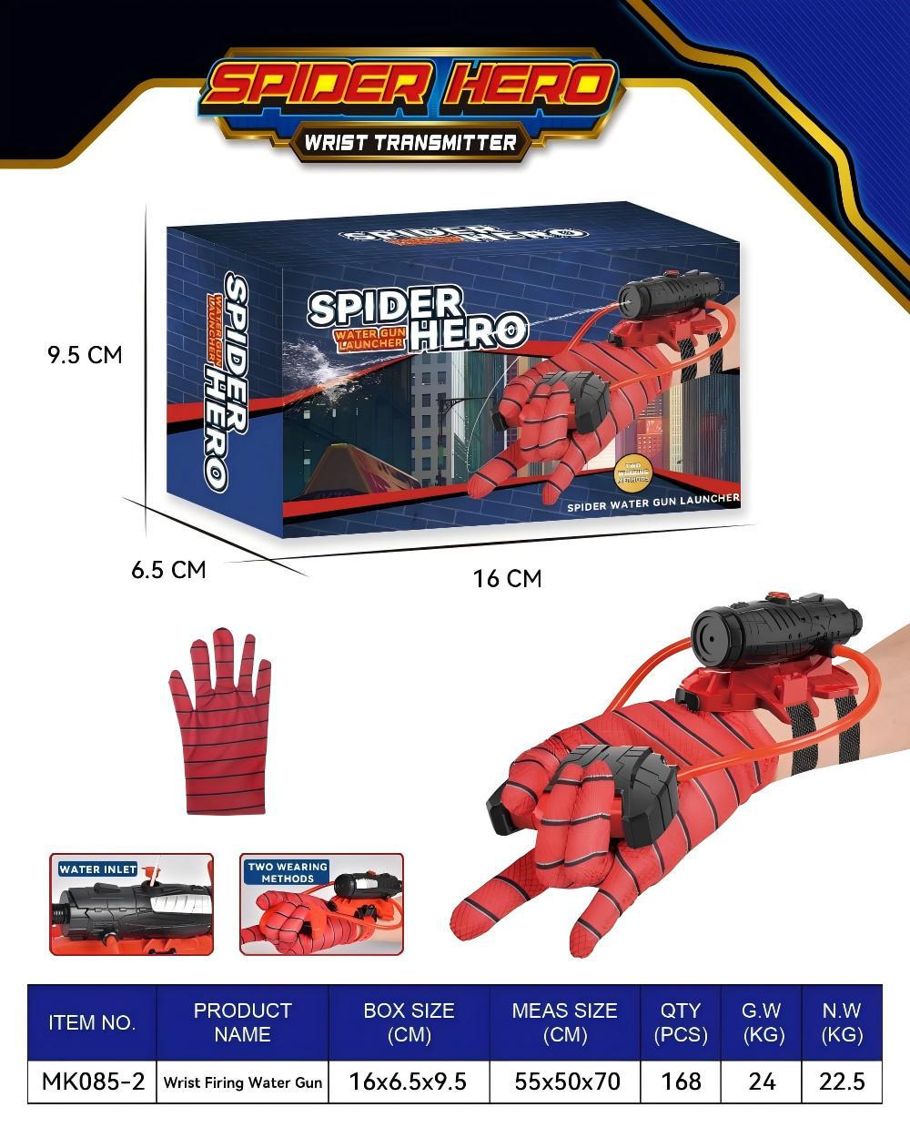 Lanzamiento transfronterizo pistola de agua eléctrica Spider Hero negro sentido de la tecnología de los niños guantes de pistola de agua tipo pulsera al por mayor