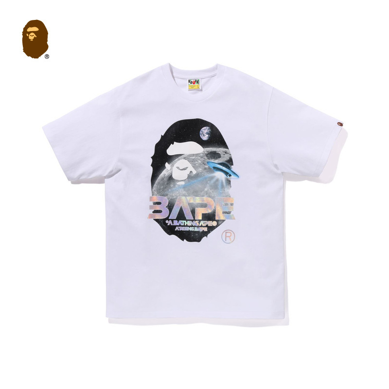 BAPE男装秋冬月球景象猿人头飞碟镭射字母印花短袖T恤11000SL