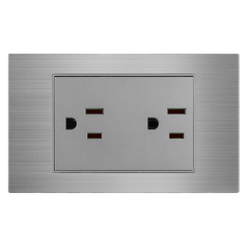 Aluminio cepillado gris estilo americano 16A enchufe de conmutación 110V montaje oculto 118 Taiwán enchufe de pared panel vietnamita