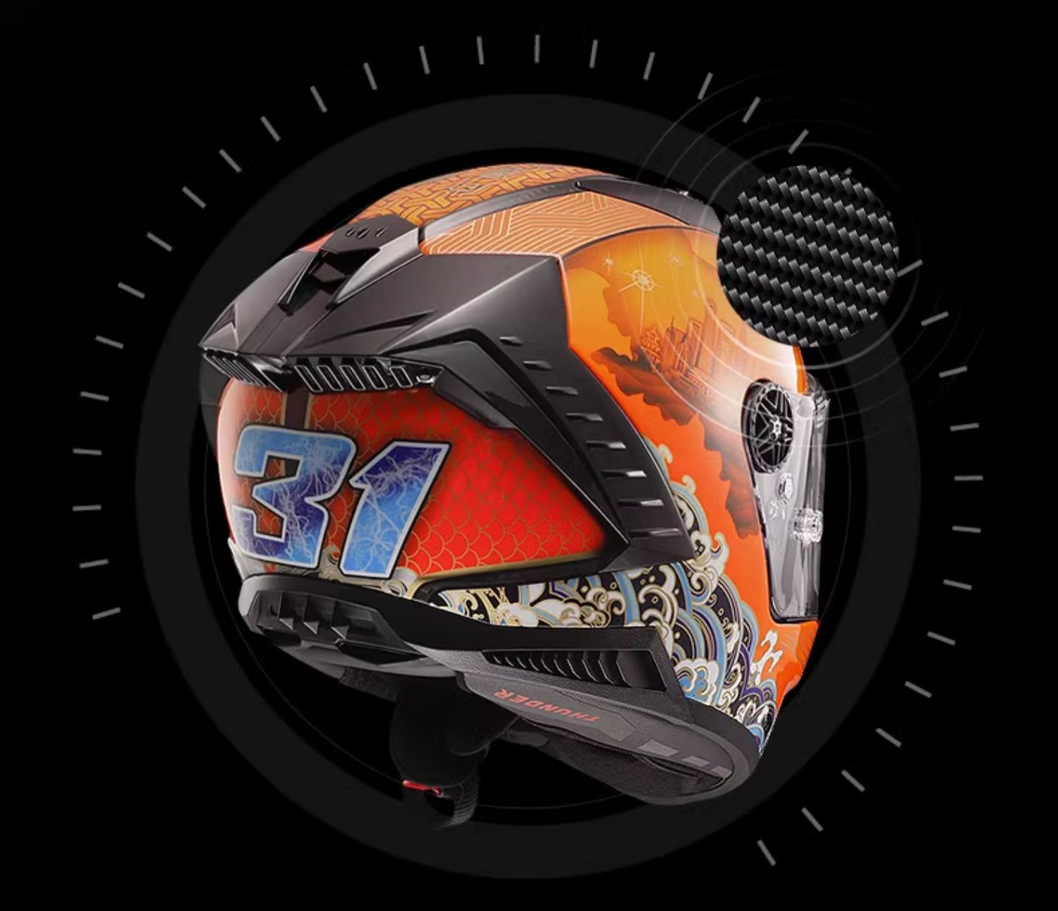 Carbon Fiber Motorcycle Helmet for Men and Women, Motorcycle Racing Full-Face Helmet, All-Season Summer Thunder Ff805