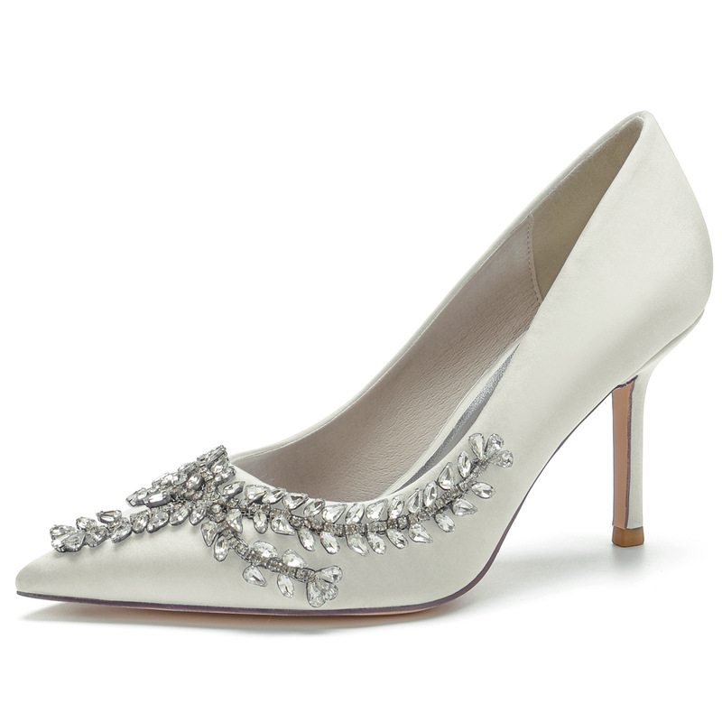 2025 Women's High-Heeled Pointed Toe Shallow Mouth Diamond Chain Wedding Shoes Bridal Shoes Bridesmaid Shoes Banquet Shoes 1962-2