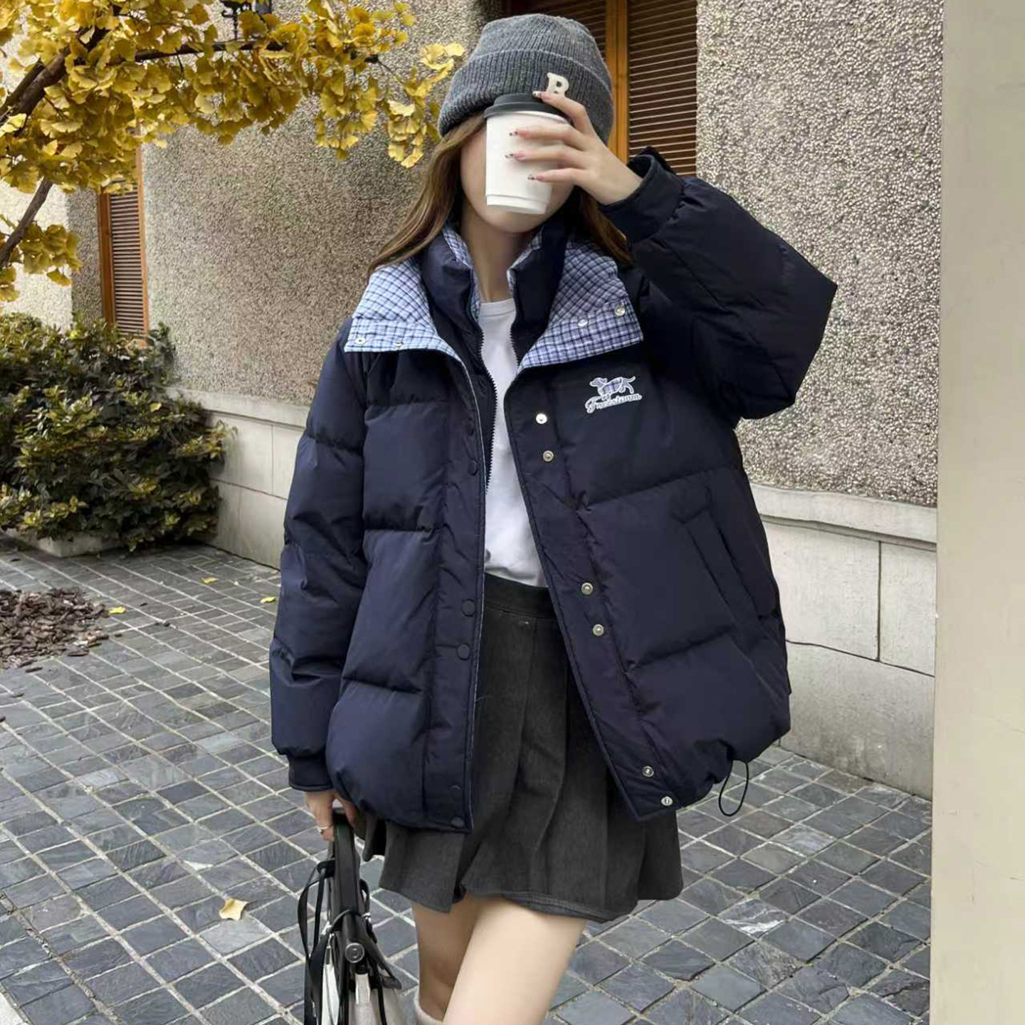 College Style Fake Two-Piece Stand-Up Collar down Jacket for Women 2025 New Loose and Versatile Duck down Warm Jacket Winter Jacket