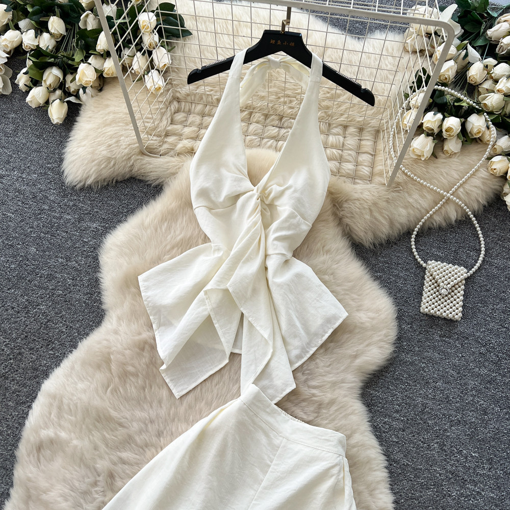 Women's Luxury Commuter Style Halter Vest Wide Leg Pants Two Piece Set Slimming Stylish Backless Summer Outfit_ecoleips.com