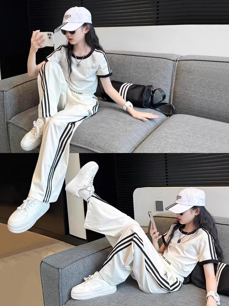 女童夏套装2025新款大童女装时髦洋气夏装儿童夏季运动休闲两件套