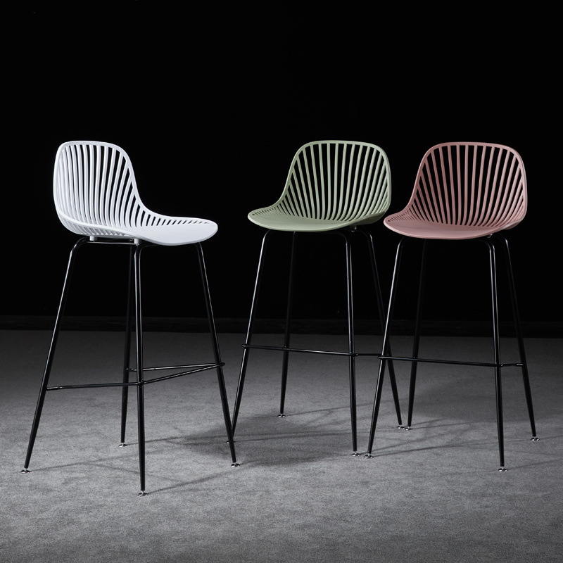 Nordic Bar Stool High Stool Modern Minimalist Plastic Bar Chair Home Internet Celebrity Backrest Bar Stool Wrought Iron Dining Chair