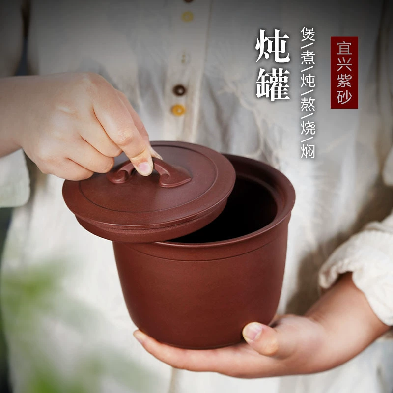 Ruyi large purple clay stew pot handmade purple clay clay pot tea can bamboo section dual-use handmade wake-up tea can loose tea can