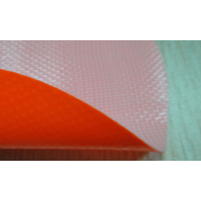 荧光桔荧光红PVC网夹布，一面白色一面荧光桔pvc网夹布