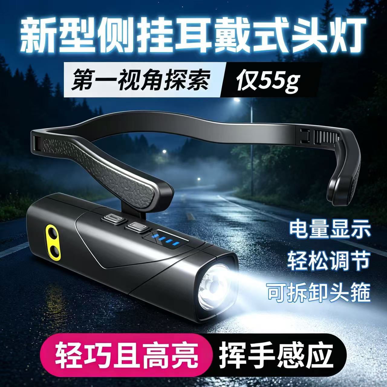 Red and White Dual Light Source Sensor Headlight USB Charging Outdoor Night Fishing Night Running Lightweight Side-Mounted Ear-Mounted Led Headlight