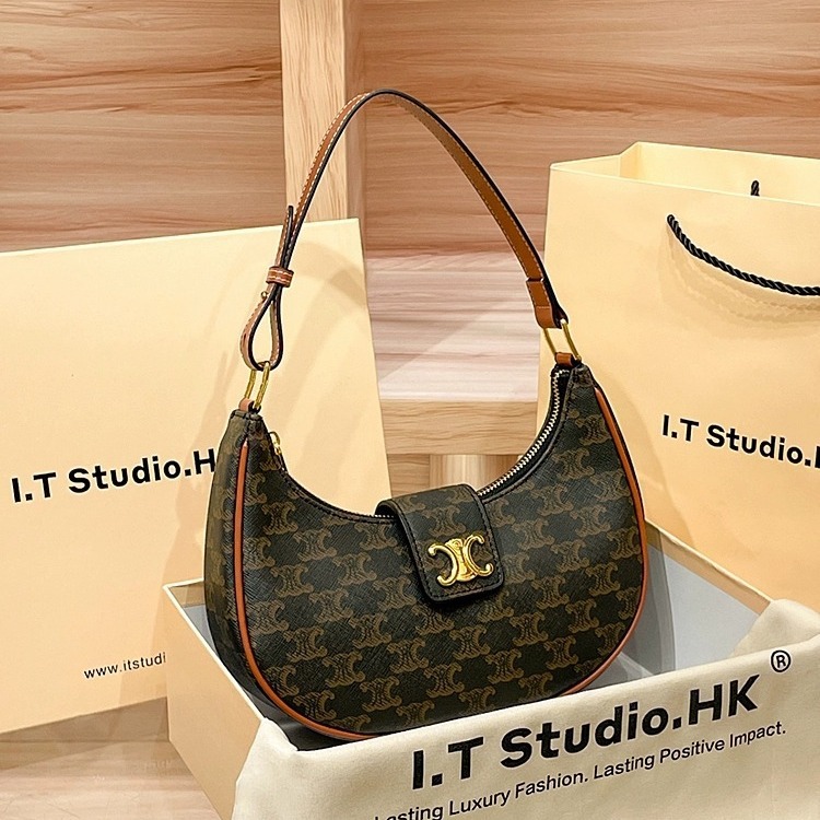 Hong Kong genuine leather Arc de Triomphe underarm bag for women 2024 new style trendy women's handbag crossbody half-moon bag