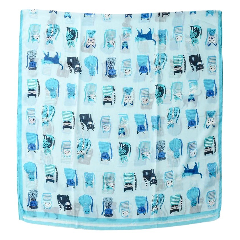 Factory Sales Foreign Trade Cross-border Live Broadcast Cute Kitten Paradise Printed Silk Scarf Satin Cotton Long Scarf Spring and Autumn Sunscreen Travel Scarf