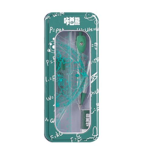 Set of rulers, cute girly heart, elementary school students' four-piece stationery set, compass and ruler drawing set with wavy line triangle ruler