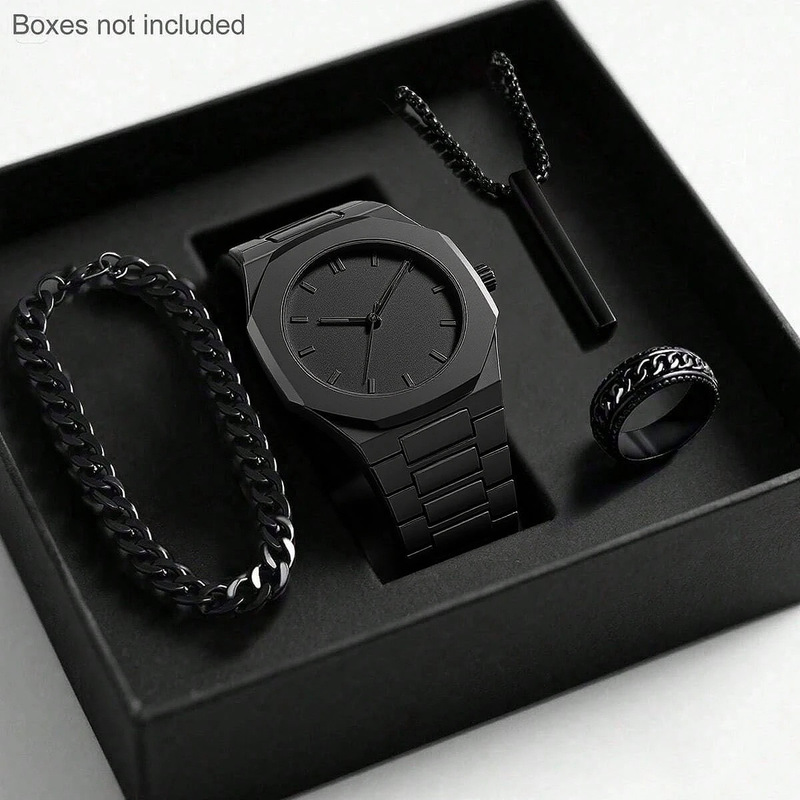 2026 Men's Watch, Light Luxury, High-End, Simple and Fashionable Quartz Watch, Black Large Dial Set, Pointer Type