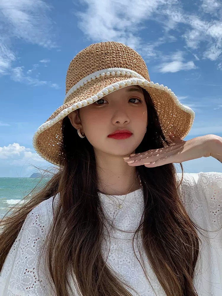 Woven summer thin beach hat solar-powered, sun protection, beach style