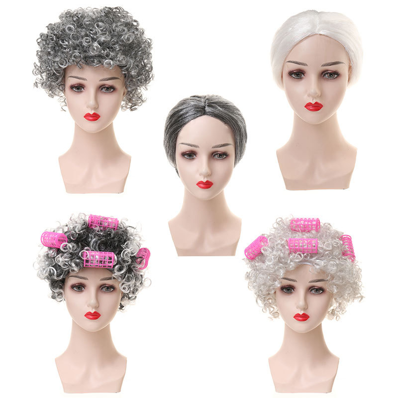 Amazon escuela 100 días gris abuelo peluca abuela peluca carta dama estilo vieja dama peluca