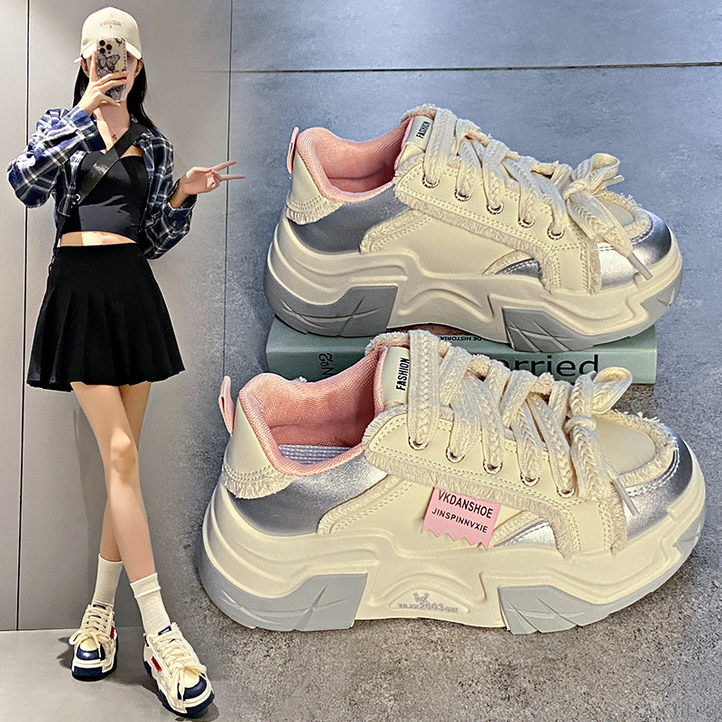 Super Popular White Sneakers for Women 2026 New Spring/Summer Lace-Up Thick-Soled Height-Increasing Versatile Dad Shoes Casual Sneakers Super Popular White Sneakers for Women 2026 New Spring/Summer Lace-Up Thick-Soled Height-Increasing Versatile Dad Shoes Casual Sneakers