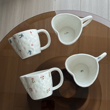 韩式isn少女心蝴蝶结陶瓷咖啡杯简约早餐杯小众手绘釉下彩心形杯