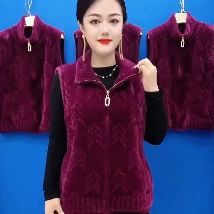 妈妈装仿水貂绒马夹外套秋冬季新款中老年宽松洋气短款马甲上衣女|undefined