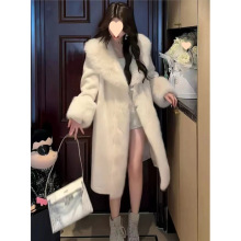 冬季仿皮草外套长款狐狸毛领门襟气质名媛加厚保暖皮草外套女新款