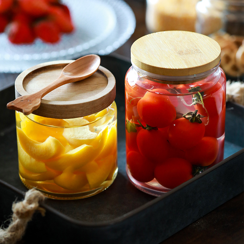 Transfronterizo 500ml vidrio transparente brillante tanque de sellado de la cocina doméstica té condimento de almacenamiento de productos secos