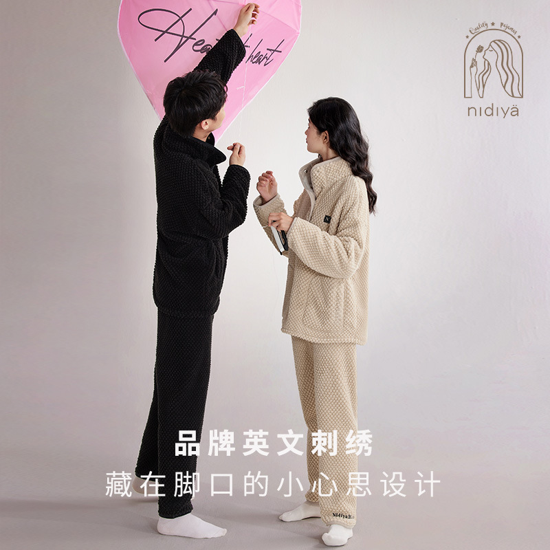 Nidiya couple pajamas women's winter coral fleece warm fashion stand collar men's casual outerwear homewear suit Nidiya couple pajamas women's winter coral fleece warm fashion stand collar men's casual outerwear homewear suit