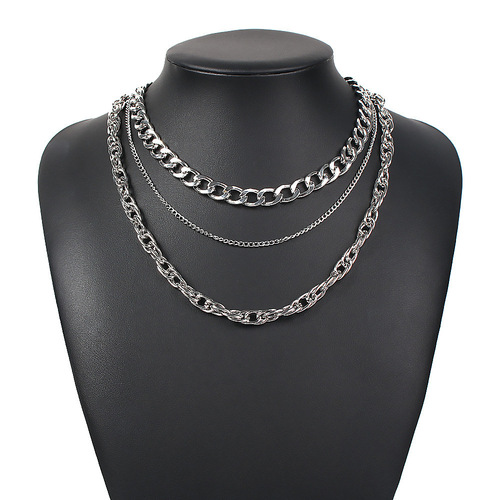 Fashionable multi-layer gold and silver thick chain neckchain female accessories European and American punk hip-hop personality necklace jewelry