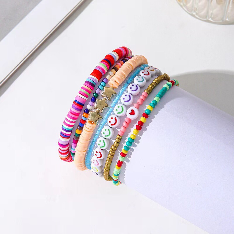 Bohemian Rice Beads Color Mix Soft Clay Love Five-pointed Star Smiley Stretch Handmade Beaded Bracelet Bohemian Rice Beads Color Mix Soft Clay Love Five-pointed Star Smiley Stretch Handmade Beaded Bracelet