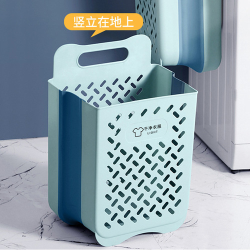 Wholesale household punch-free wall-mounted folding dirty clothes basket plastic thickened large bathroom storage clothes storage basket