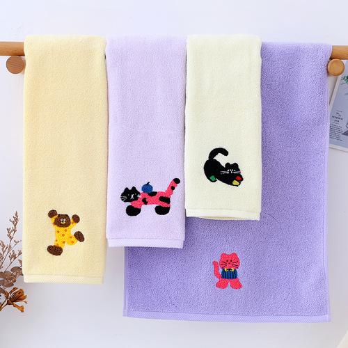 Cross-border cartoon embroidered cotton towel couple face towel cartoon cat cotton face towel hand towel cotton face towel