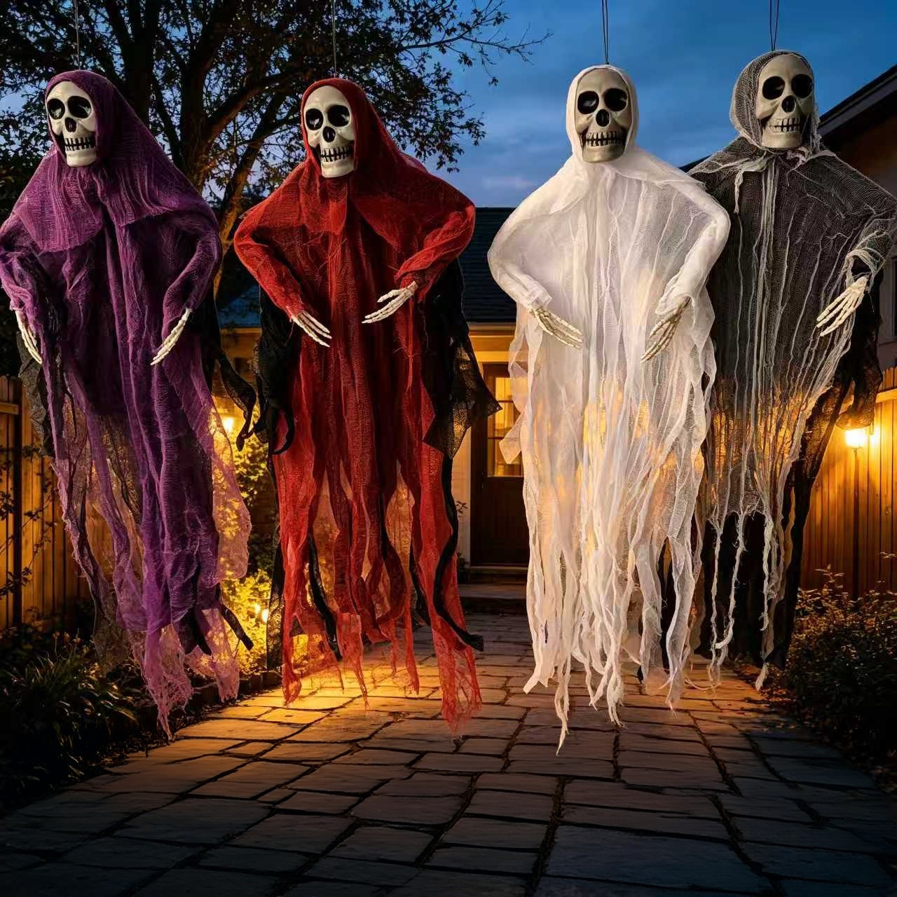 Decoración de Halloween calaveras gaza colgar fantasmas habitaciones embrujadas fiesta atmósfera decoración props horrores calaveras colgar fantasmas
