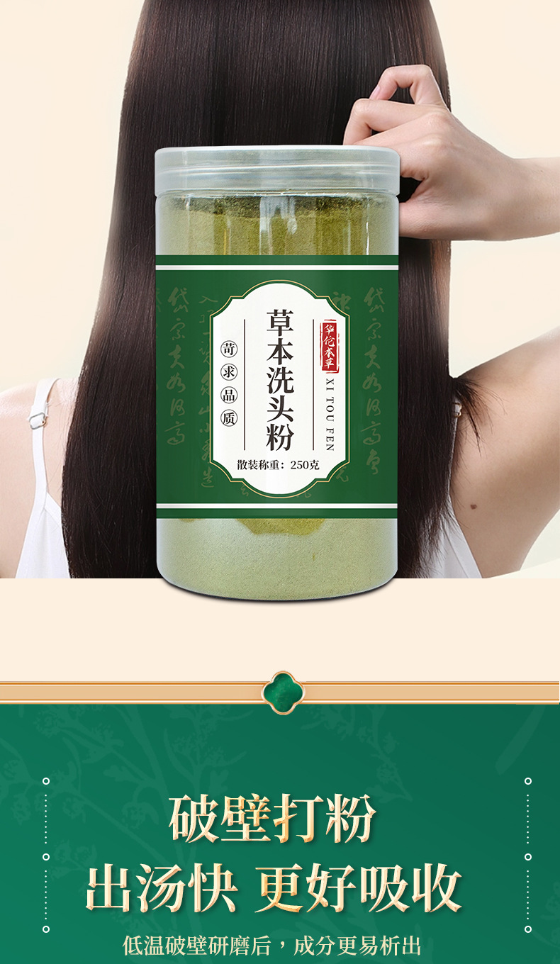 Herbal Hair Wash Powder 250g Traditional Chinese Botanical Hair Care Blend with Platycladus Gleditsia Sapindus and Ganoderma specifications
