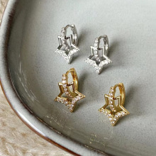 时尚高级感五角星圆形锆石耳扣韩版秋冬新款小众耳环轻奢耳饰批发