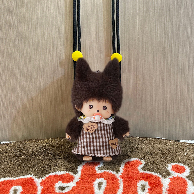 モンキーチェリー ぬいぐるみ かわいい 韓国風 クロスボディ 携帯電話バッククリップ 人形 携帯電話ケース ストラップ付き|undefined