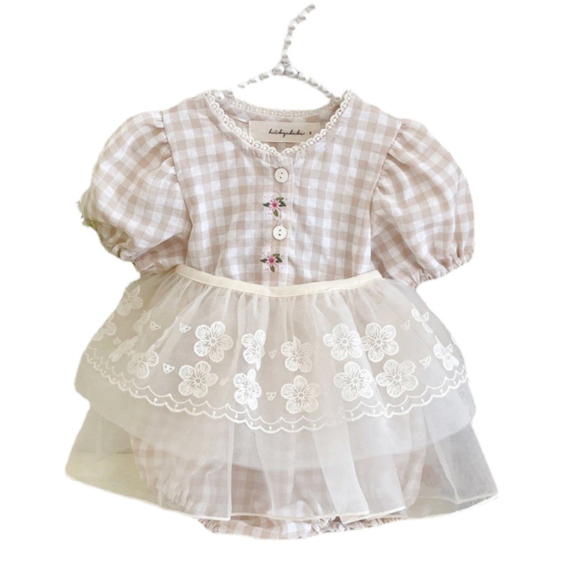 Las niñas manga de burbuja mono estilo coreano ropa para niños 2023 verano nuevo bebé gasa falda bolsa pedo mameluco Bebé Ropa de verano