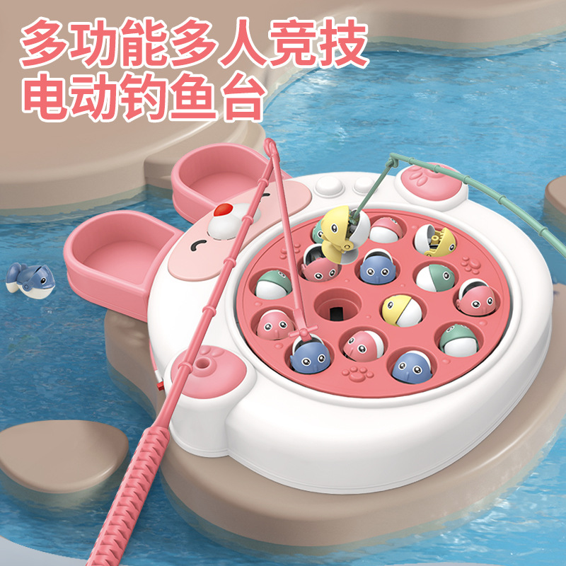 Children's Electric Rotating Fish Turntable Small Fish Opening Mouth Baby Interactive Athletic Fishing Rod Fishing 3 Years Old Educational Toy