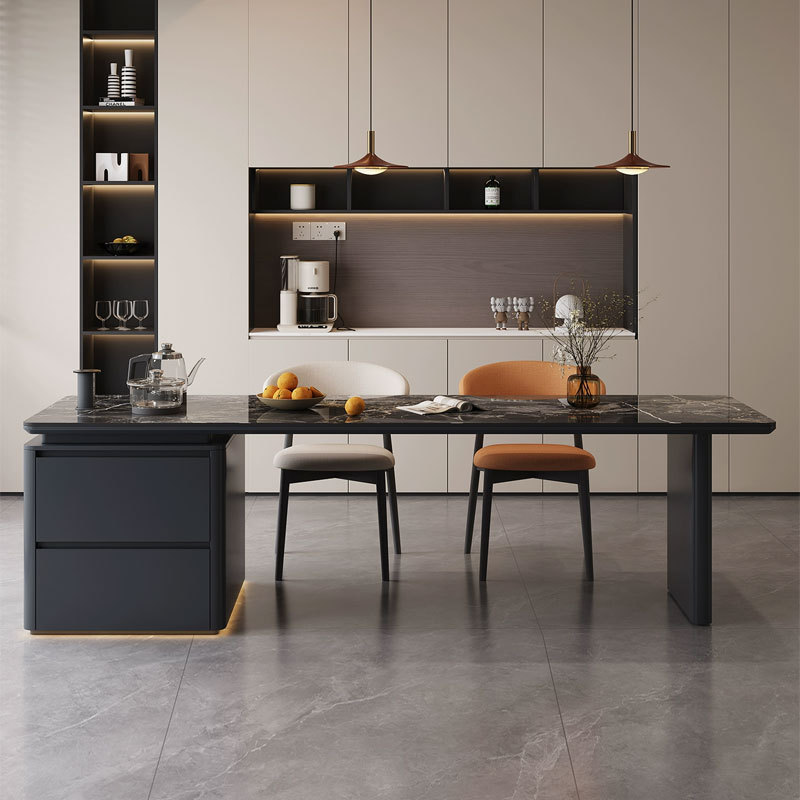 Flush Rock Slab Dining Table for Home Solid Wood Modern Simple Multi-Functional Kitchen Storage Dining Table with Storage and Heating