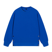 跨境批发重磅卫衣男潮双排扣空板圆领男士套头衫 纯色可二次开发