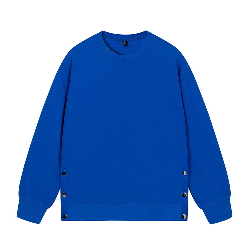 跨境批发重磅卫衣男潮双排扣空板圆领男士套头衫 纯色可二次开发