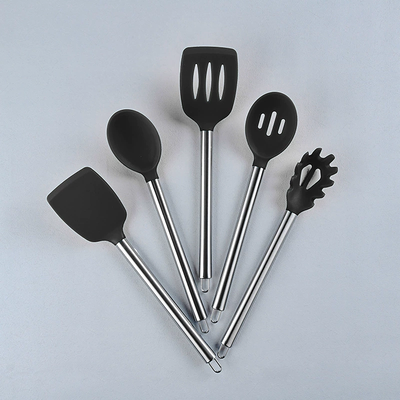Silicone kitchenware, handle stainless steel, spoon, set