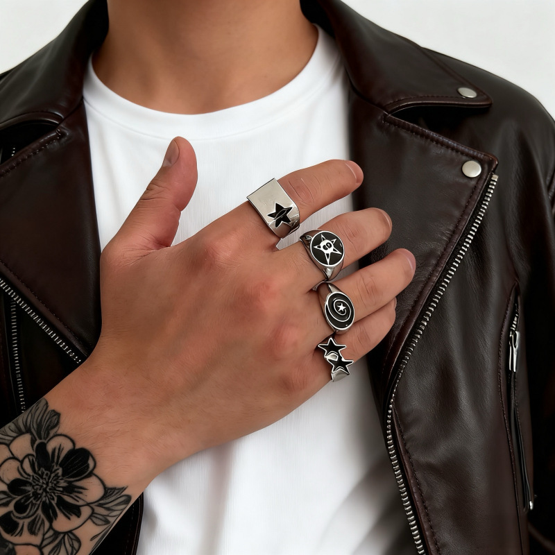 Cross-Border Jewelry Popular Men's Ring Five-Pointed Star Hip-Hop Personality Multi-Joint Ring European and American Fashion Hand Accessories