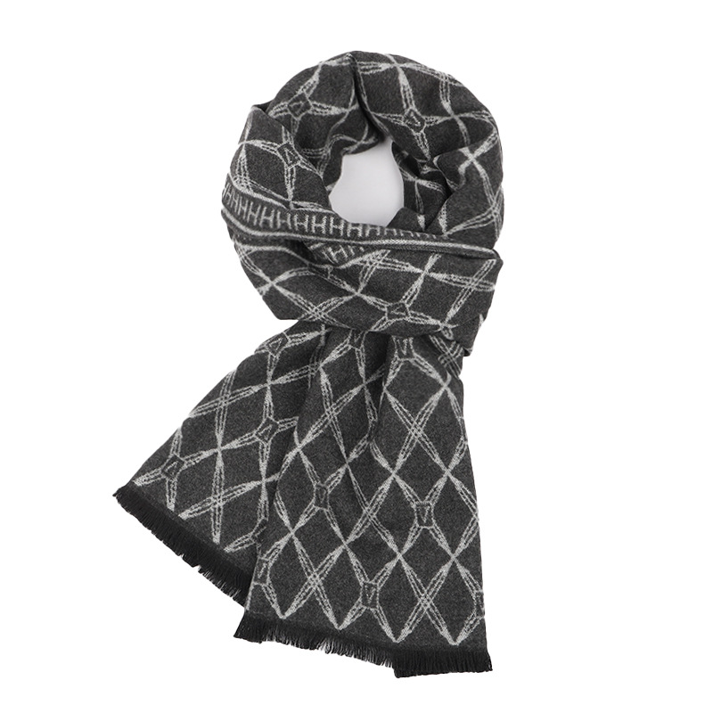 2025 New Men's Faux Cashmere Scarf Winter Warm European and American Business Plaid Versatile In-Stock Wholesale
