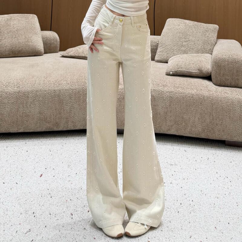 Korean-style light luxury jacquard denim pants, Nanyou spring and autumn women's pants, high-waisted, loose-fitting, slimming, wide-leg pants Korean-style light luxury jacquard denim pants, Nanyou spring and autumn women's pants, high-waisted, loose-fitting, slimming, wide-leg pants
